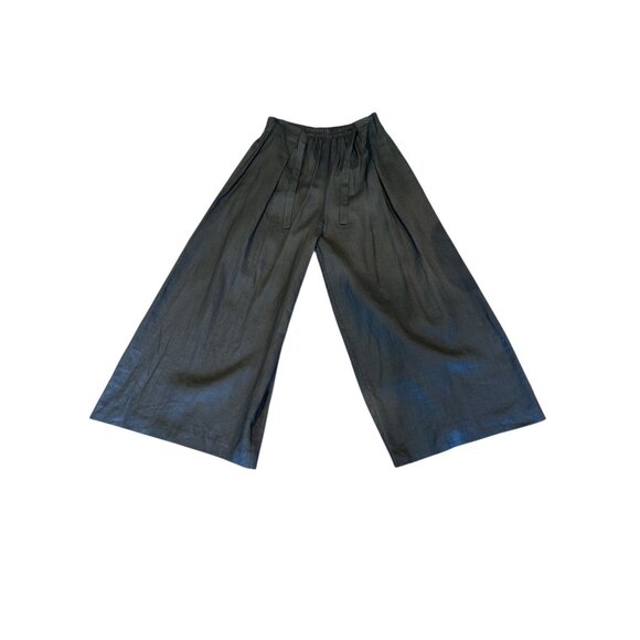 Sue Wong Pants - Sue Wong Studio Black Wide-Leg Pants L 100% Ramie Elastic Waistband Made In USA